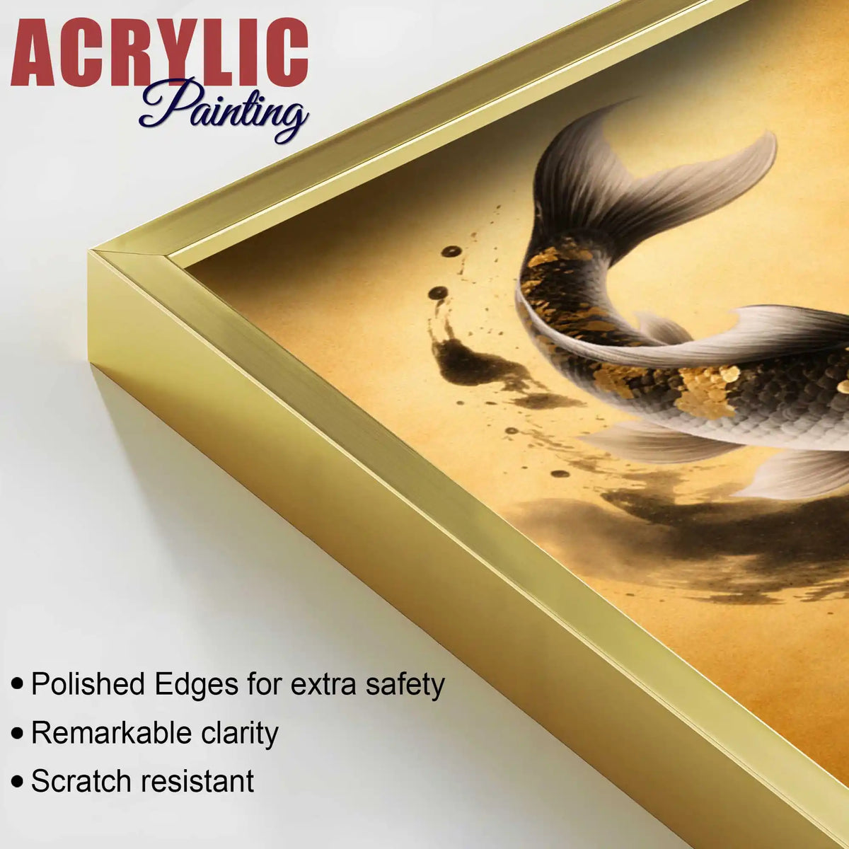 Koi of Abundance Acrylic Floating Frame Wall Painting Set of 3