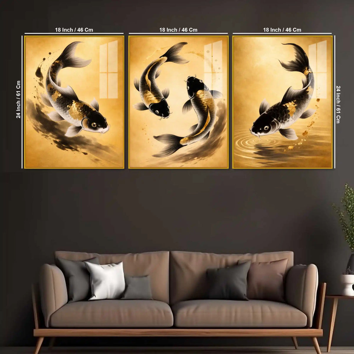 Koi of Abundance Acrylic Floating Frame Wall Painting Set of 3