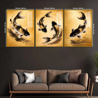 Koi of Abundance Acrylic Floating Frame Wall Painting Set of 3