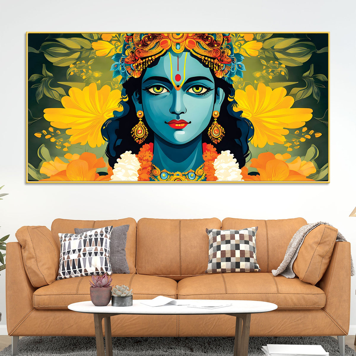 Krishna Divine Face with Flowers Wall Painting
