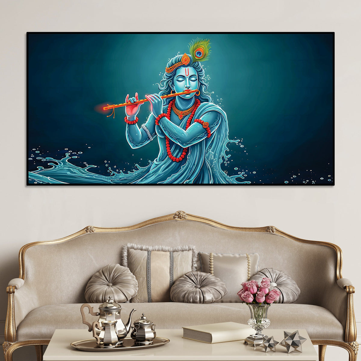 Krishna Flute Elegant Canvas Wall Painting for Wall Decoration