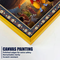 Krishna lifting Mount Govardhana Floral Border Vertical Wall Painting