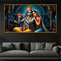 Krishna Playing Flute with Radha Floating Frame Crystal Wall Painting