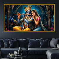 Krishna Playing Flute with Radha Floating Frame Crystal Wall Painting