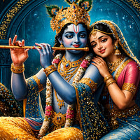 Krishna Playing Flute with Radha Floating Frame Crystal Wall Painting