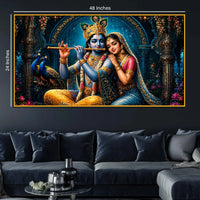 Krishna Playing Flute with Radha Floating Frame Crystal Wall Painting
