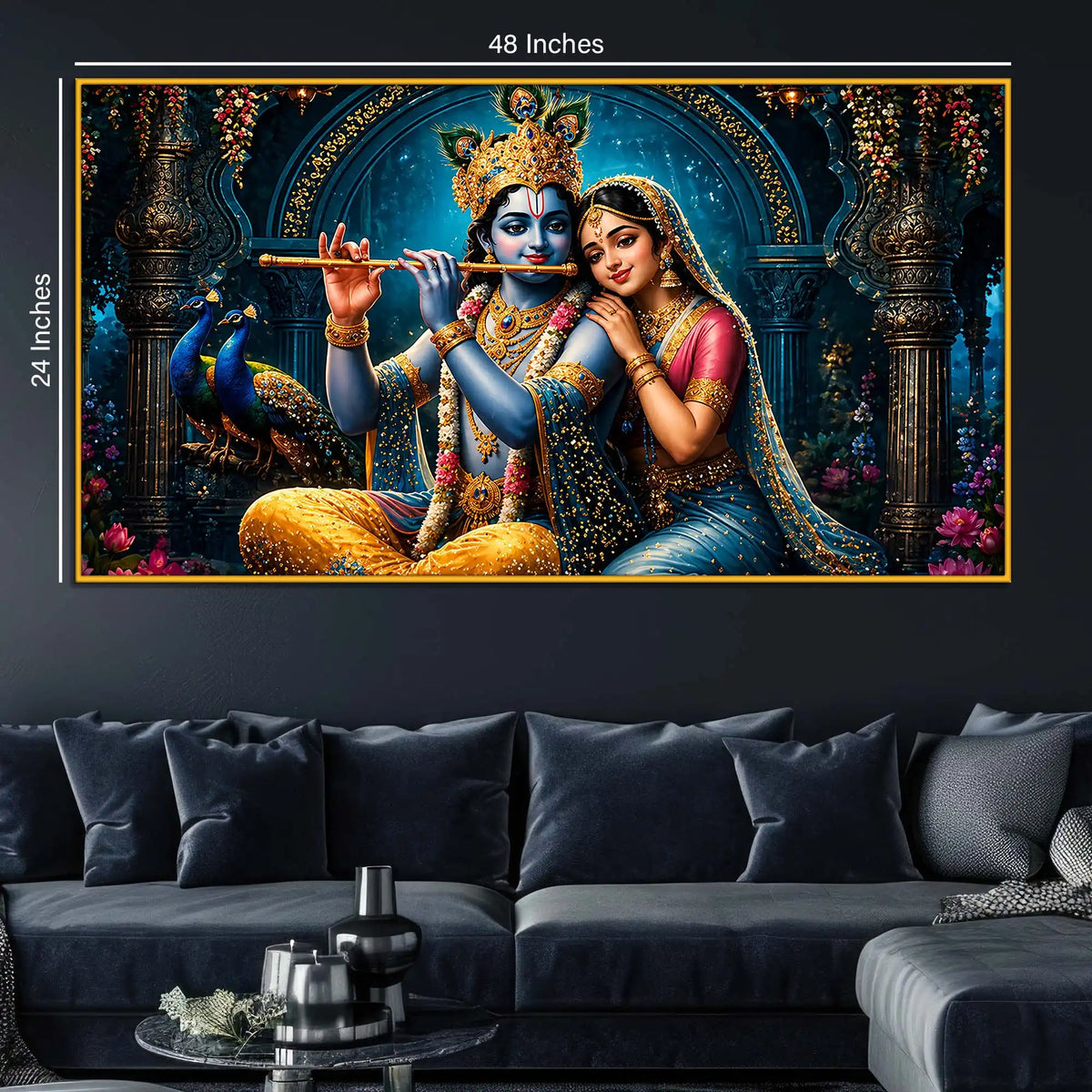 Krishna Playing Flute with Radha Floating Frame Crystal Wall Painting