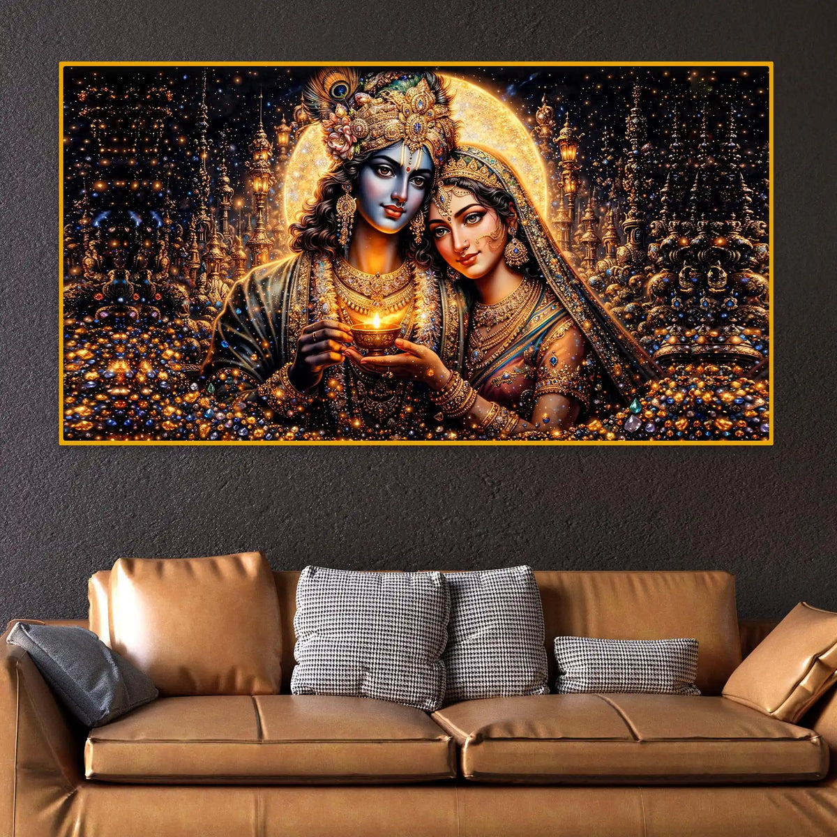 Krishna Radha Luxury Spiritual Wall Crystal Glass Painting