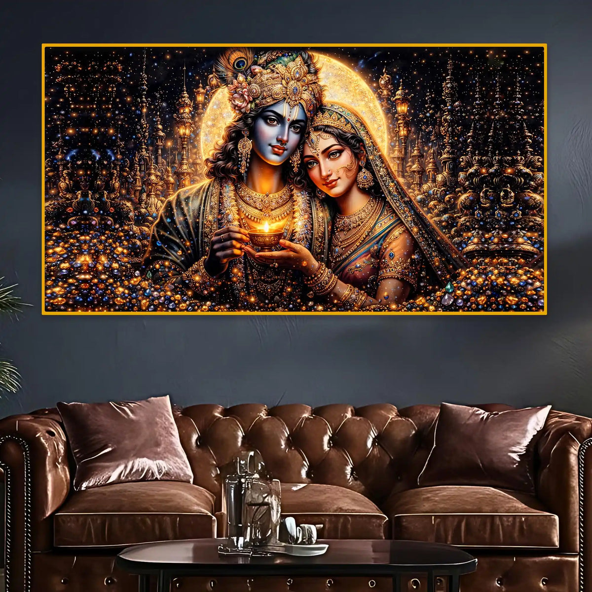Krishna Radha Luxury Spiritual Wall Crystal Glass Painting