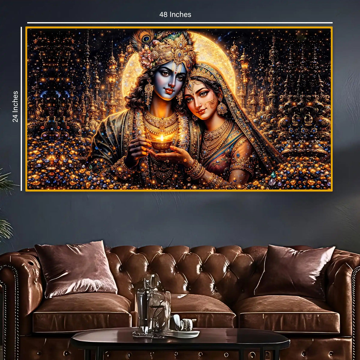 Krishna Radha Luxury Spiritual Wall Crystal Glass Painting