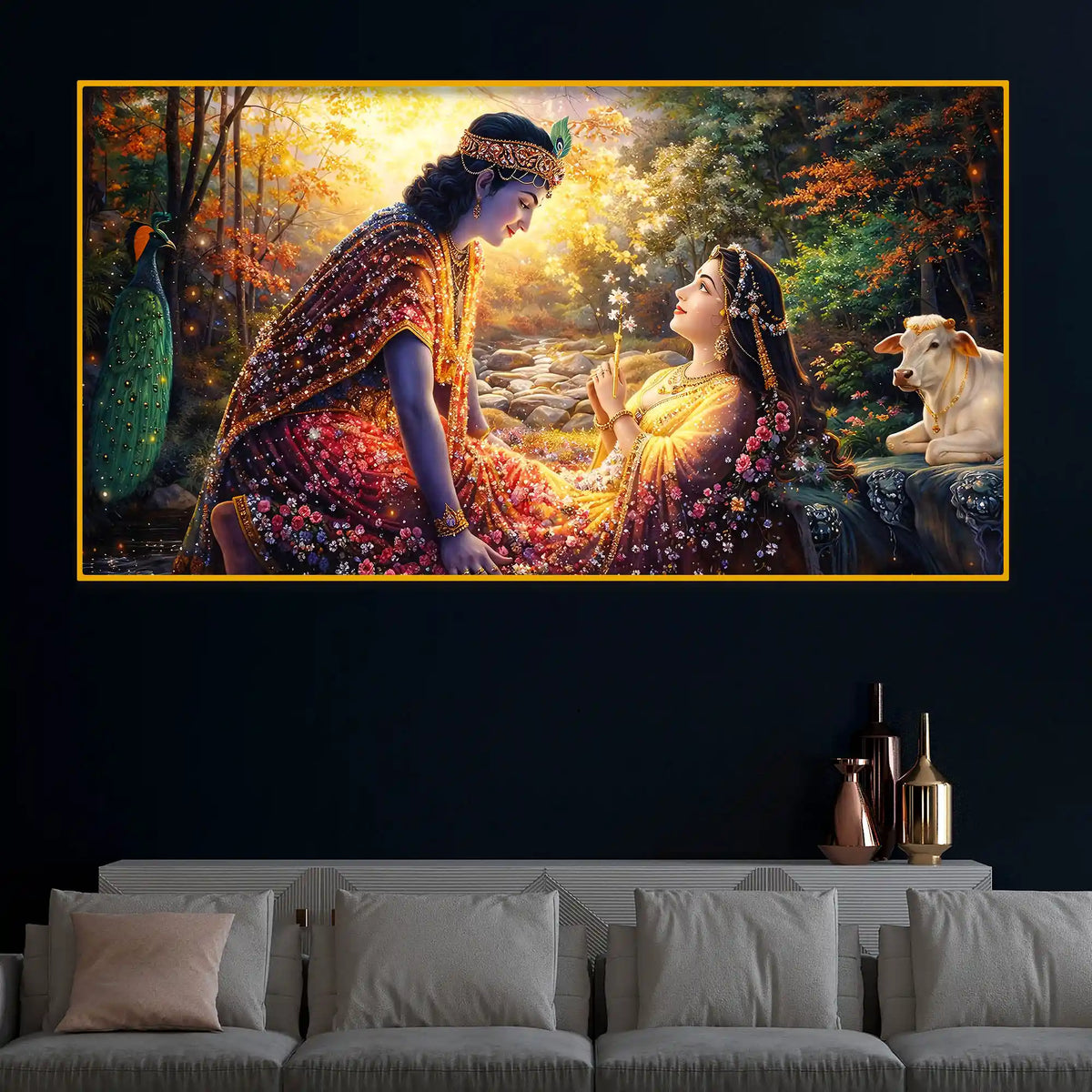 Krishna Radha Moment Crystal Glass Premium Painting