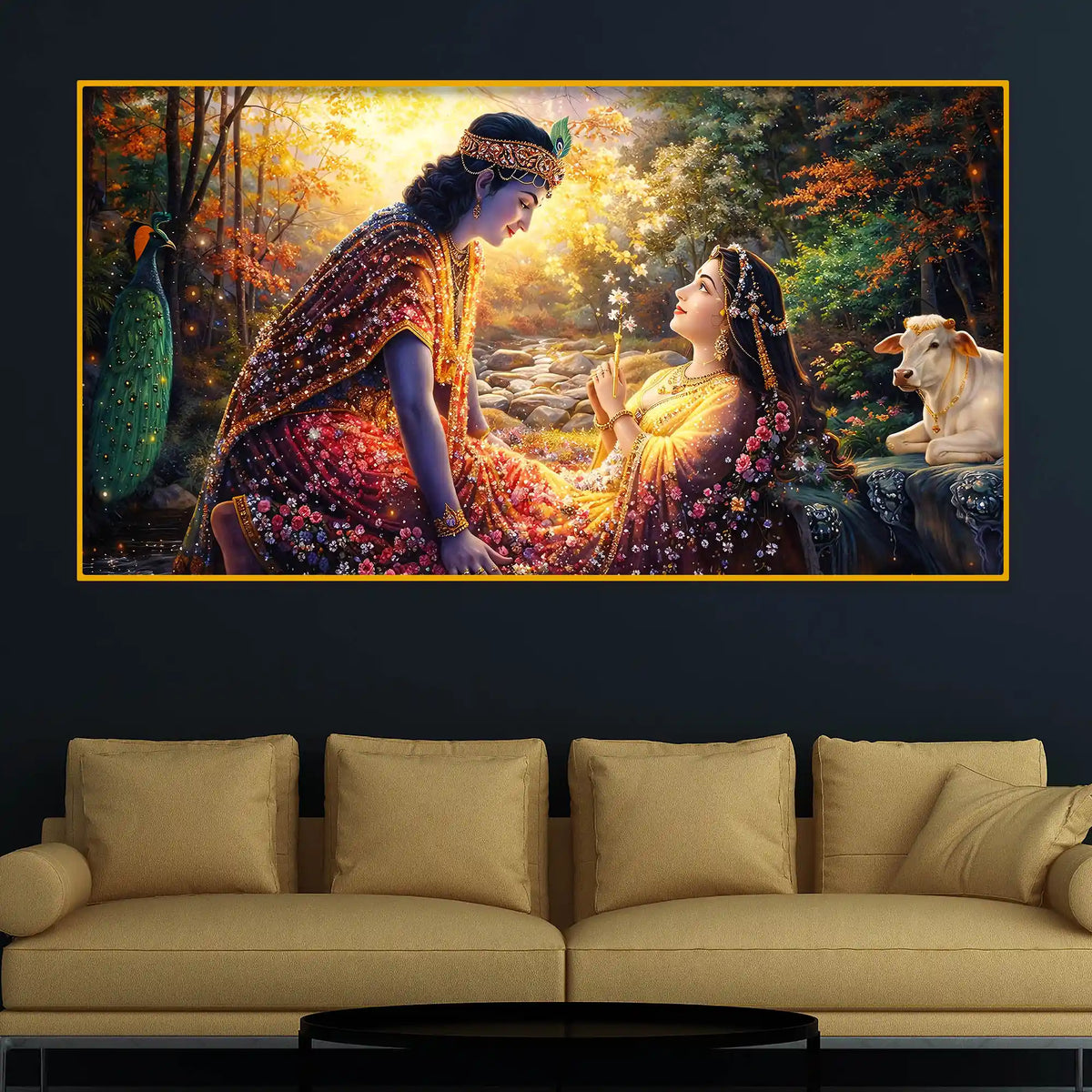 Krishna Radha Moment Crystal Glass Premium Painting