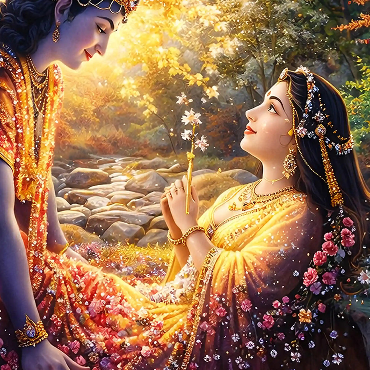 Krishna Radha Moment Crystal Glass Premium Painting