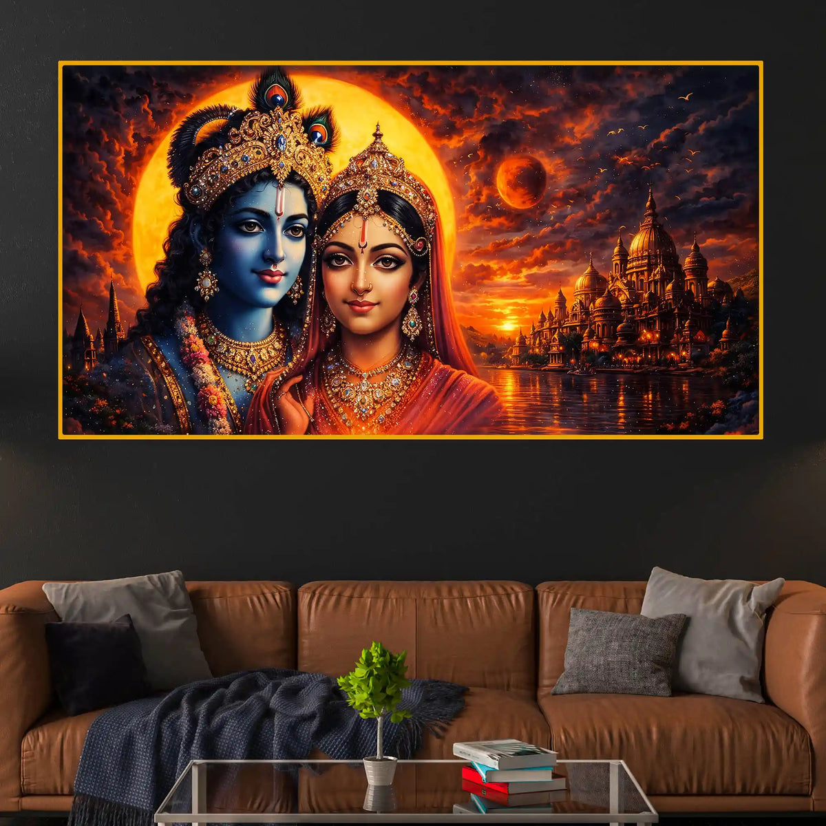 Krishna Radha Premium Crystal Glass Wall Painting