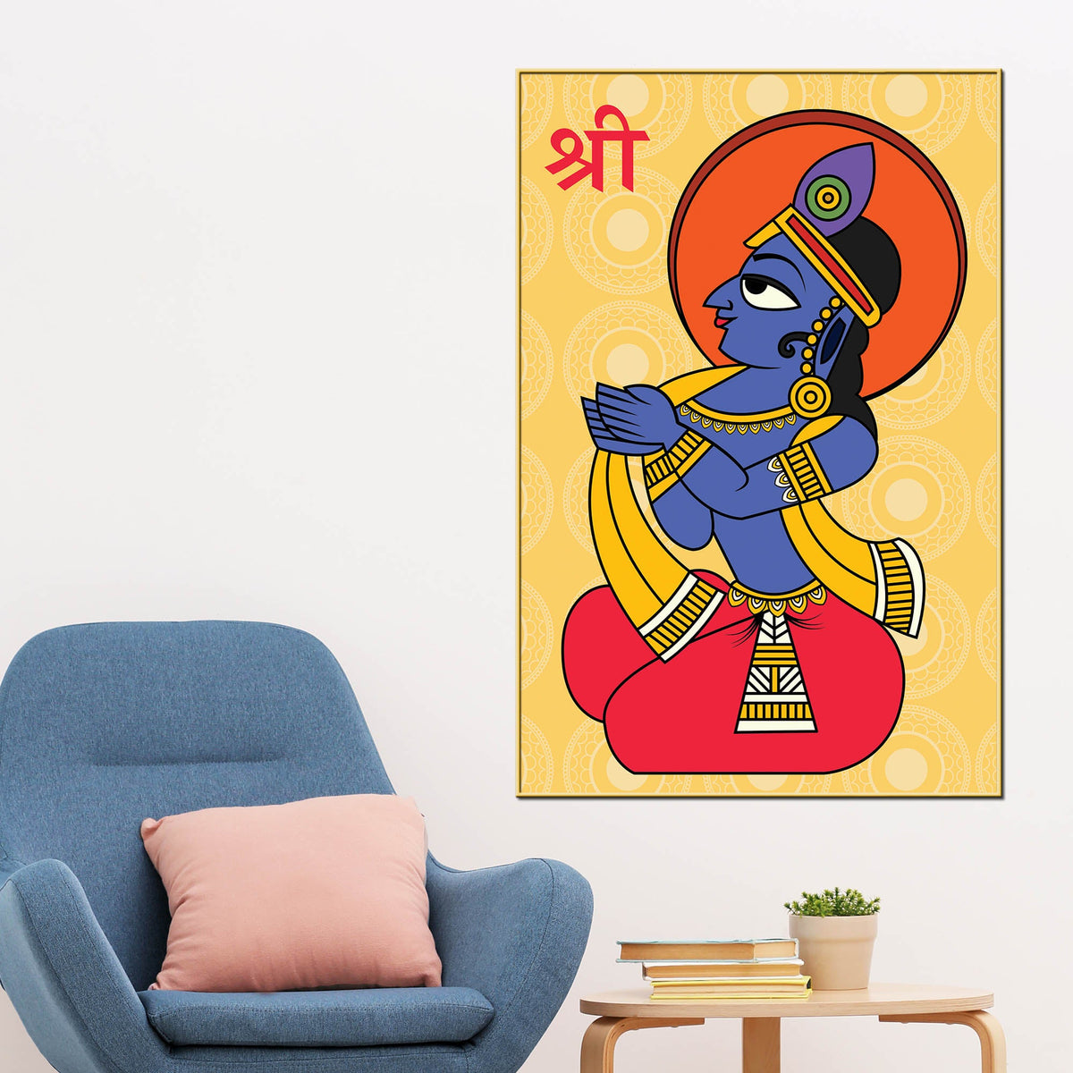 Krishna Religious Canvas Painting | Hindu Spiritual Wall Art