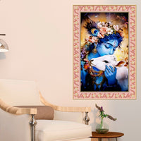 Krishna The Little Cowherd Floral Border Vertical Wall Painting