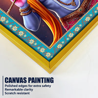 Krishna with Flute Floral Border Vertical Canvas Wall Painting