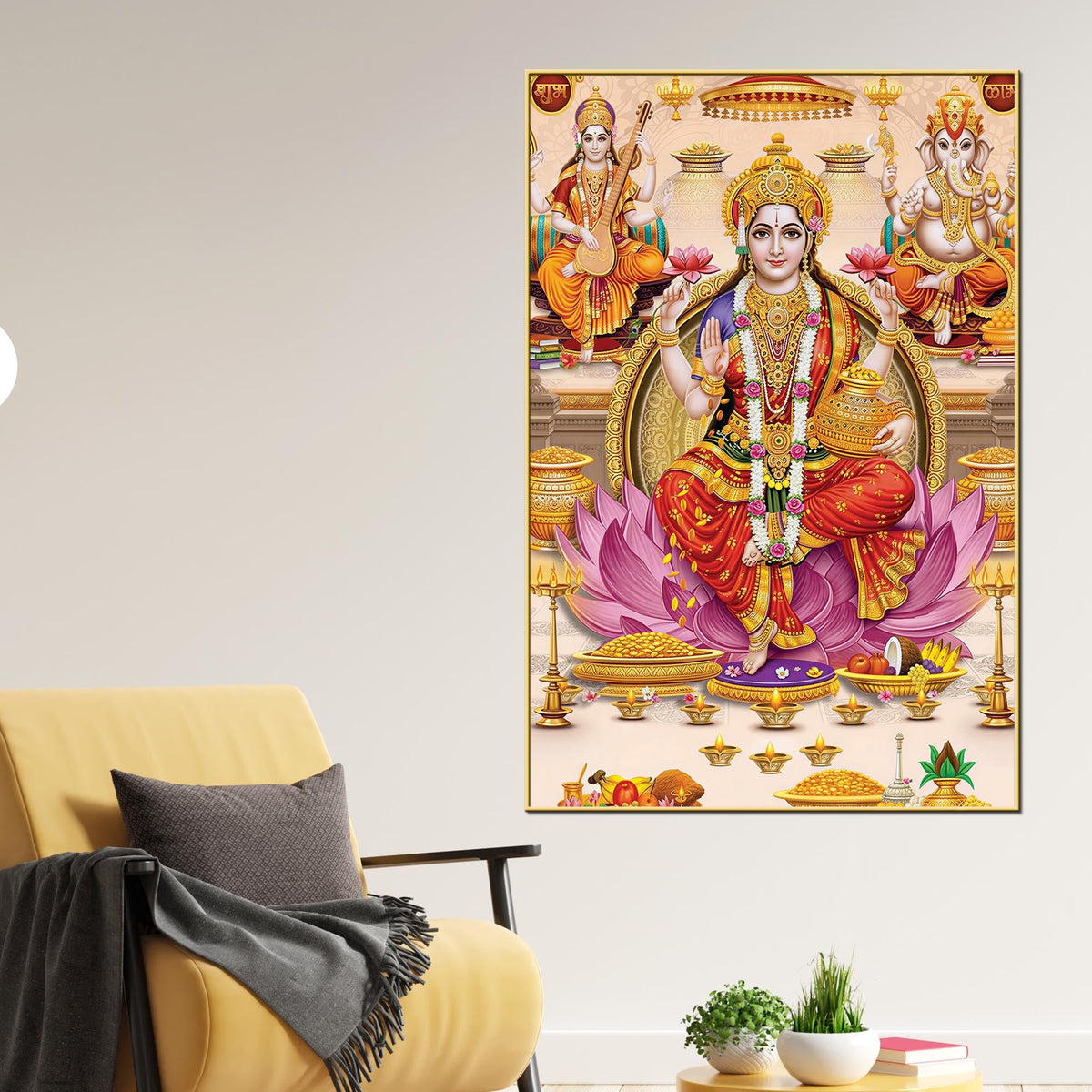 Lakshmi Ganesh Saraswati Wall Painting | Wealth & Wisdom Art