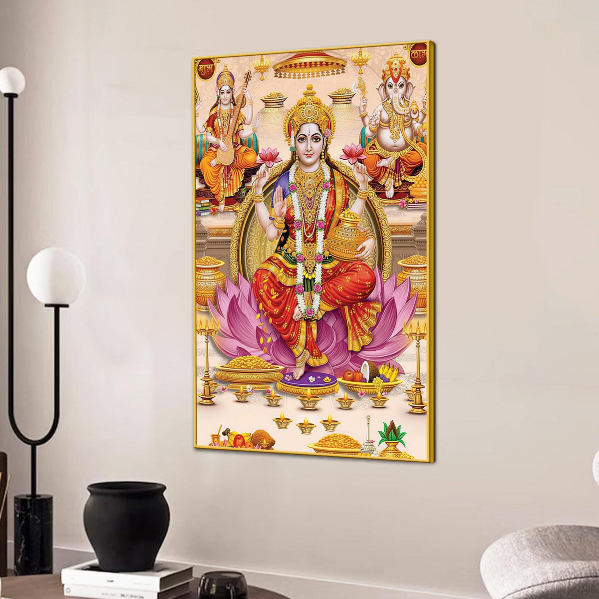 Lakshmi Ganesh Saraswati Wall Painting | Wealth & Wisdom Art