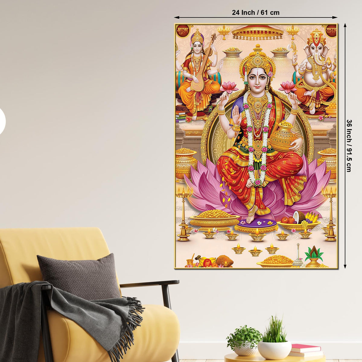 Lakshmi Ganesh Saraswati Wall Painting | Wealth & Wisdom Art