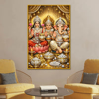 Lakshmi Ganesh Wall Art Floating Frame Crystal Wall Painting