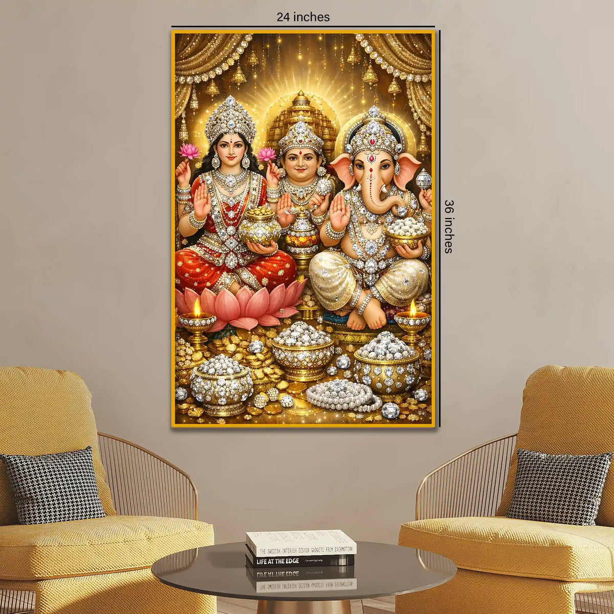 Lakshmi Ganesh Wall Art Floating Frame Crystal Wall Painting