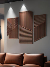 Large 3-Piece Wooden Wall Art with Vertical and Diagonal Slats