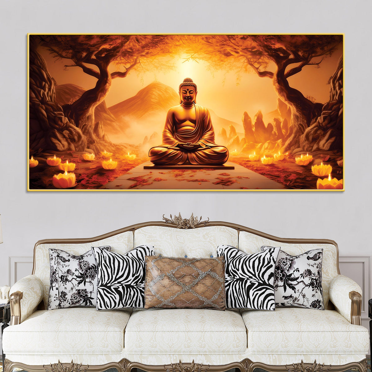 Large Buddha Wall Painting – Elegant Living Room Decor
