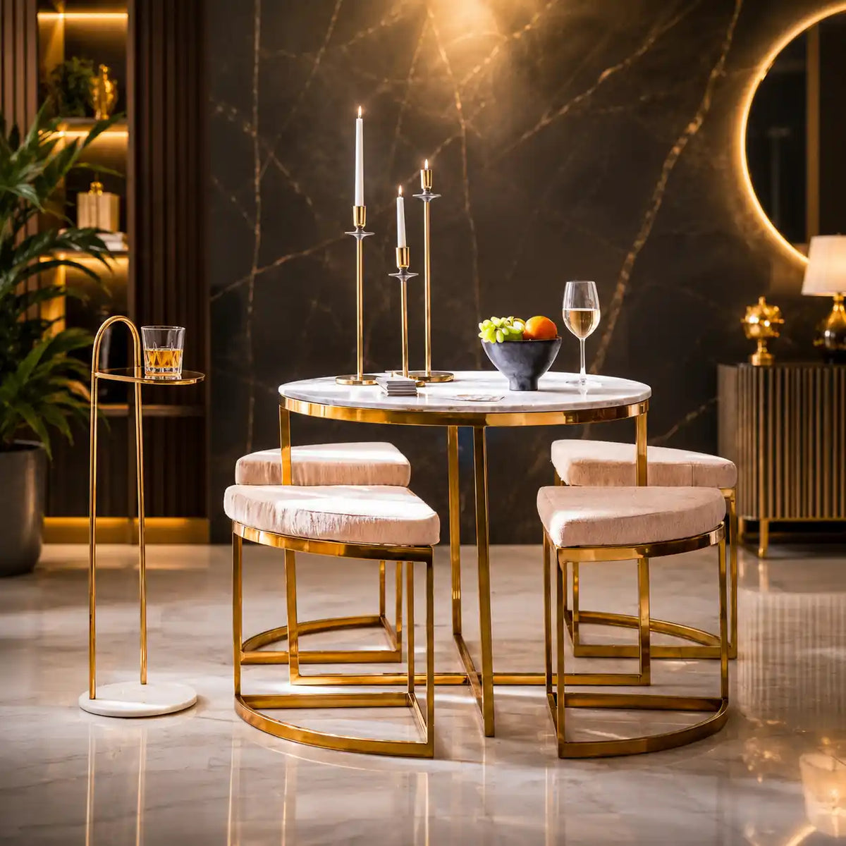 Lavish Center Table with 4 Accent Stools