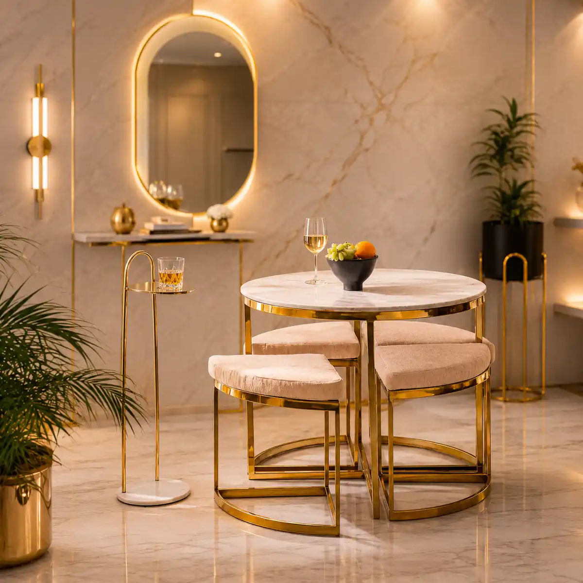Lavish Center Table with 4 Accent Stools