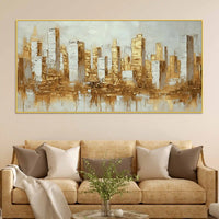 Lavish Golden Cityscape Abstract Canvas Wall Painting for Home & Office