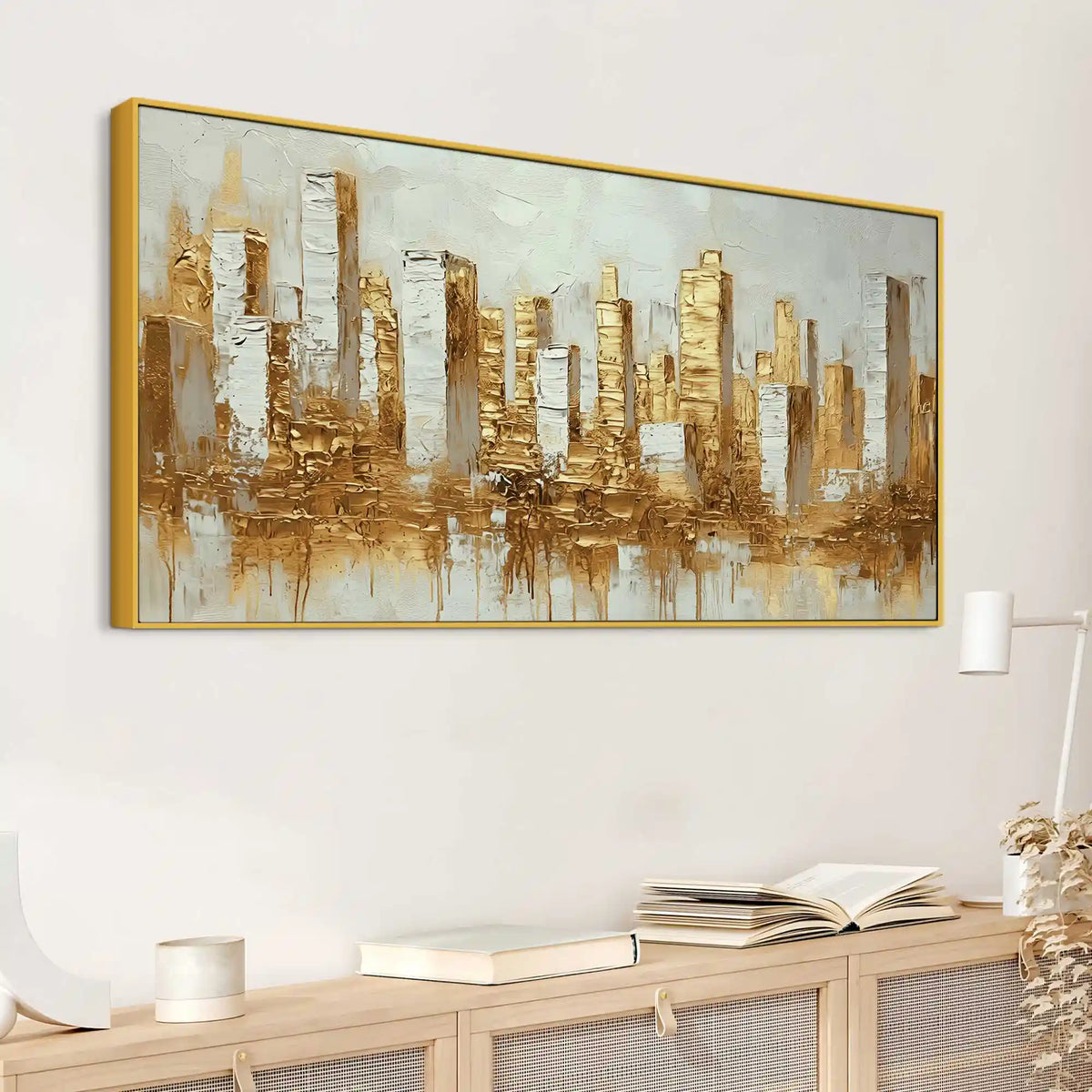 Lavish Golden Cityscape Abstract Canvas Wall Painting for Home & Office
