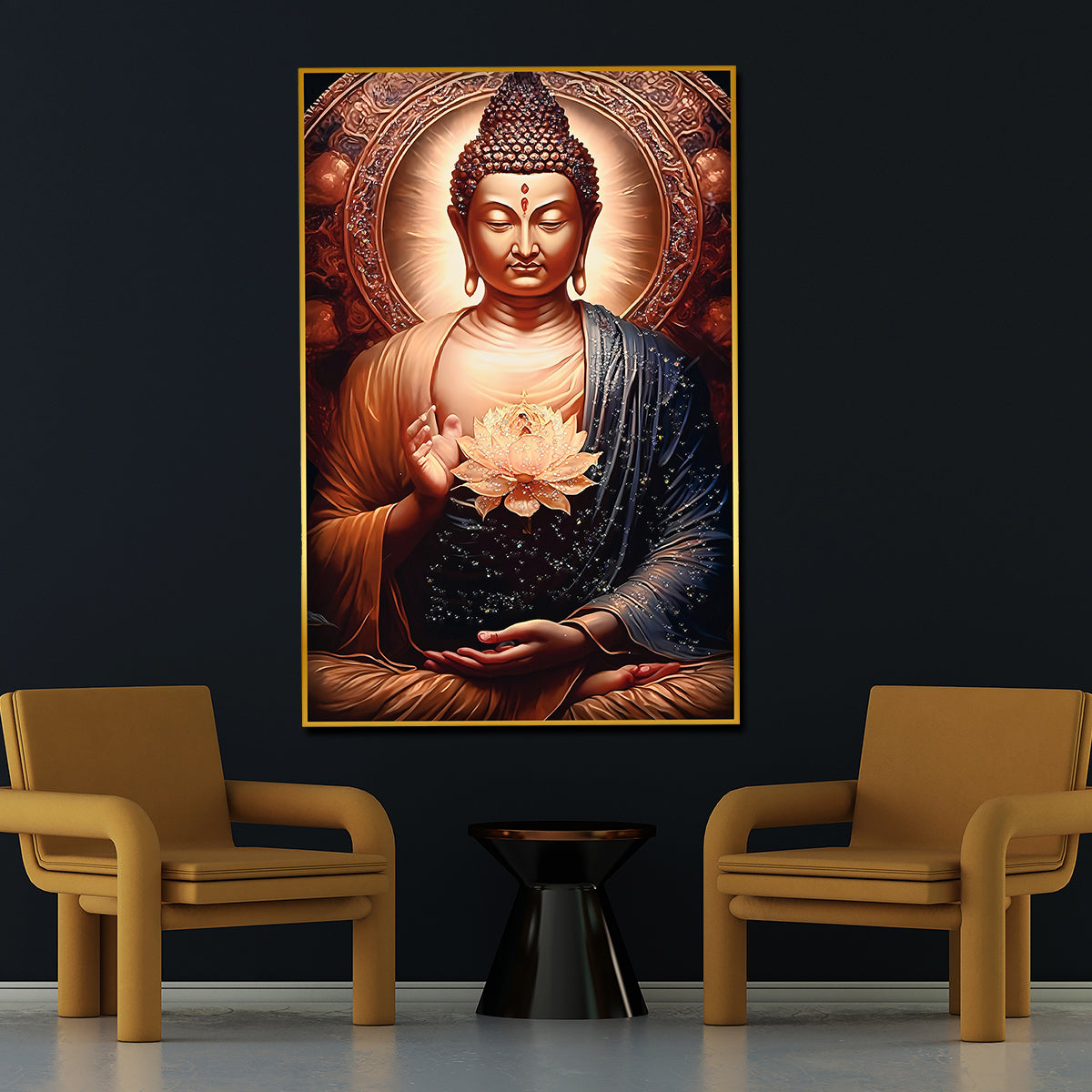 Life of Meditation Buddha Framed Crystal Glass Painting