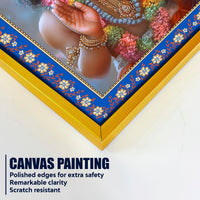 Little Krishna with Peacock Floral Border Vertical Wall Painting