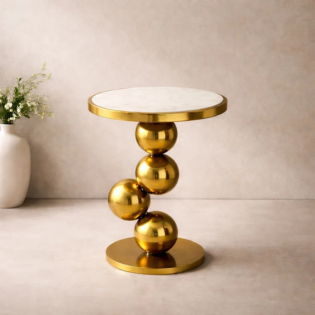 Living Room Marble Side Table with 4 Gold Balls