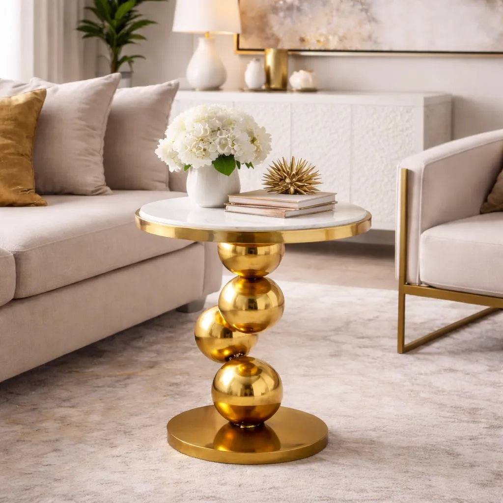 Living Room Marble Side Table with 4 Gold Balls