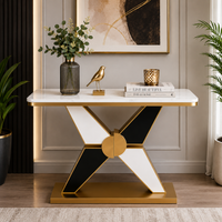 Long Hall Marble Console with Gold X Legs
