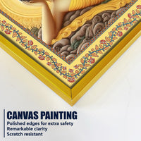 Lord Buddha in Reclining Posture Floral Border Canvas Wall Painting