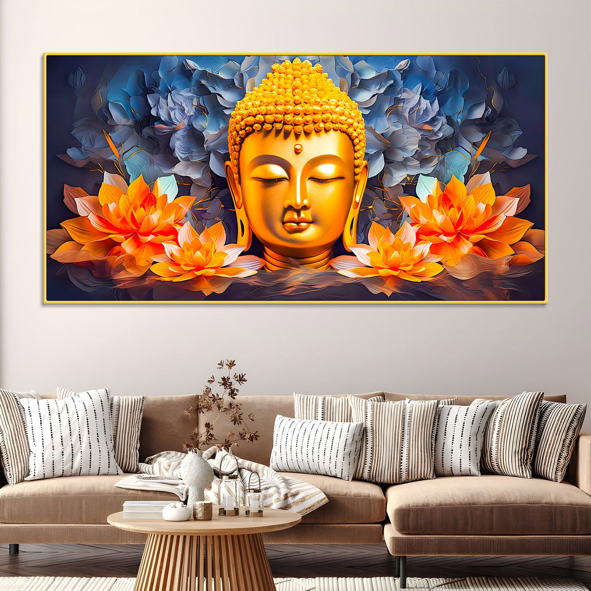 Lord Buddha Lotus Wall Painting for Spiritual Home Decoration