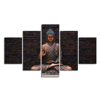 Lord Buddha Meditating Statue Five Pieces Canvas Wall Painting
