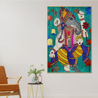 Lord Ganesha Madhubani Style Canvas Wall Painting