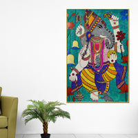 Lord Ganesha Madhubani Style Canvas Wall Painting