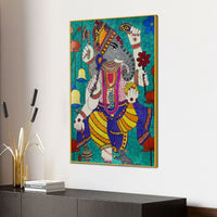 Lord Ganesha Madhubani Style Canvas Wall Painting