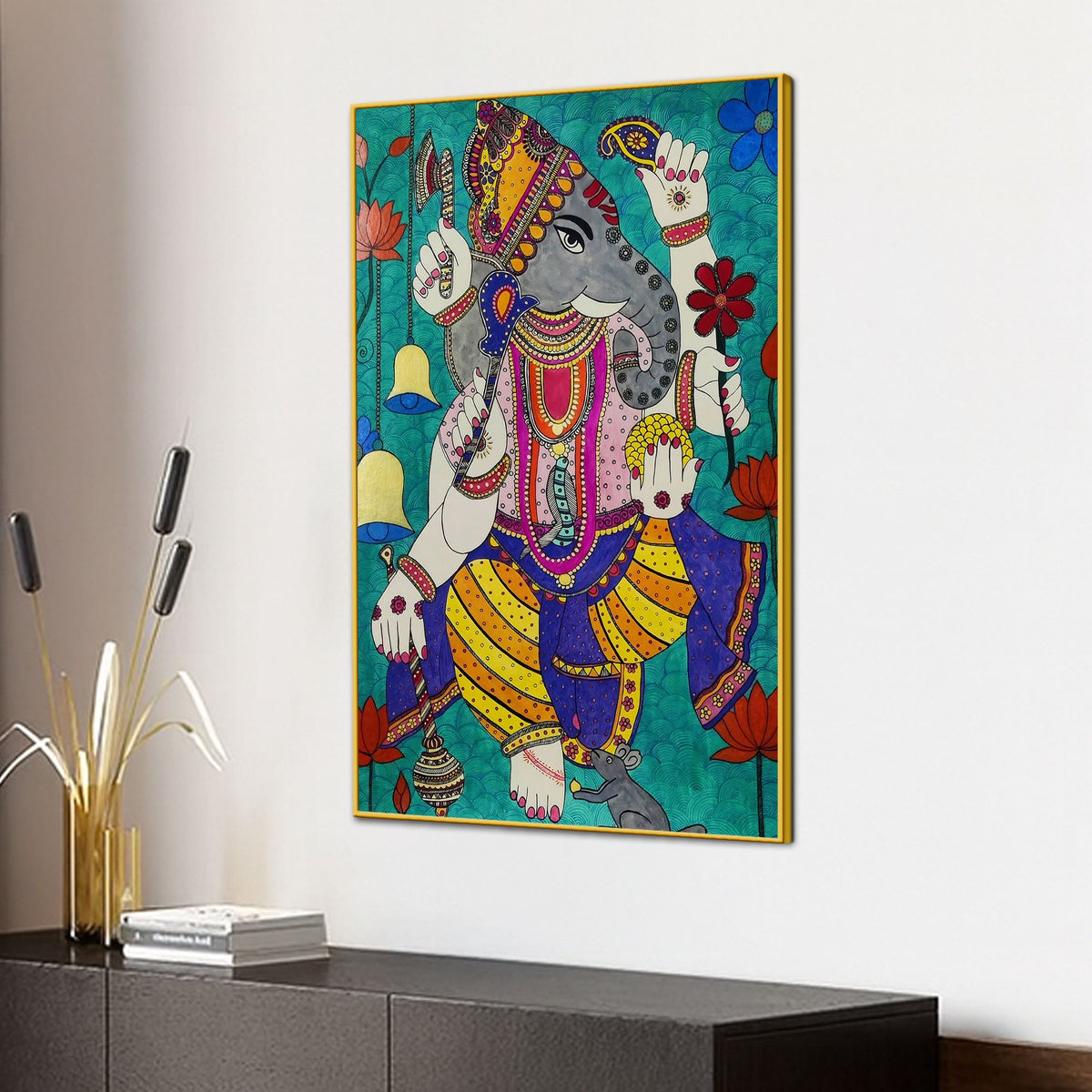 Lord Ganesha Madhubani Style Canvas Wall Painting