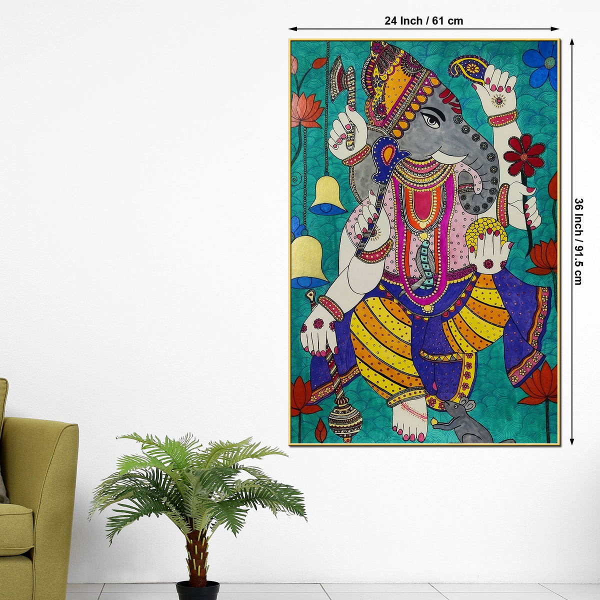 Lord Ganesha Madhubani Style Canvas Wall Painting