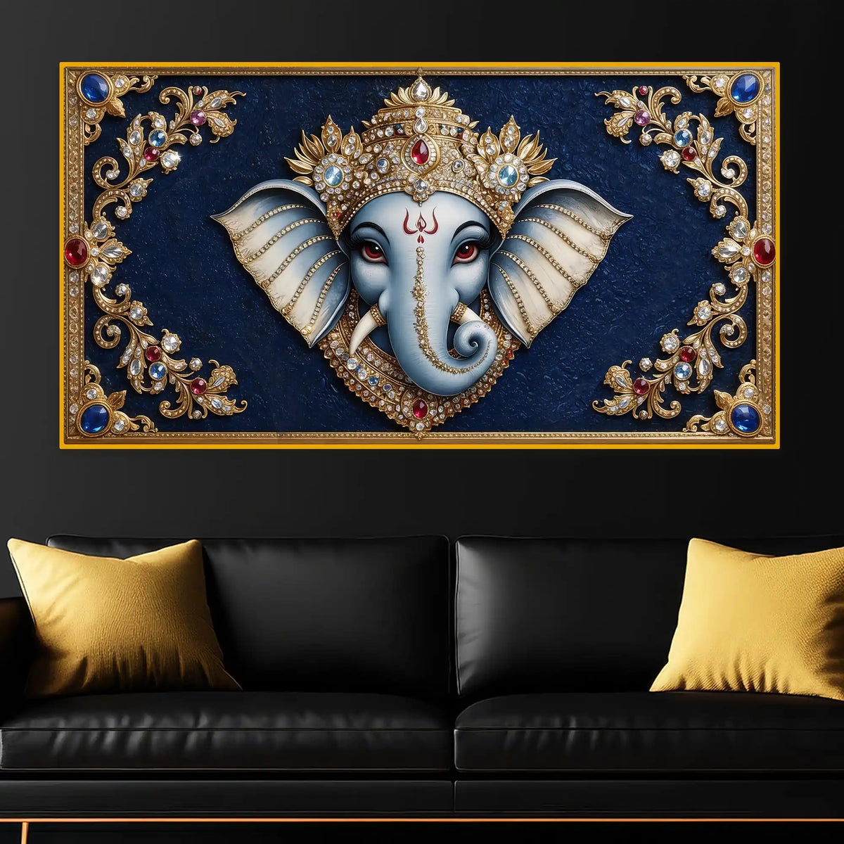 Lord Ganesha Royal Art Crystal Glass Wall Painting for Wealth, Success & Prosperity Décor
