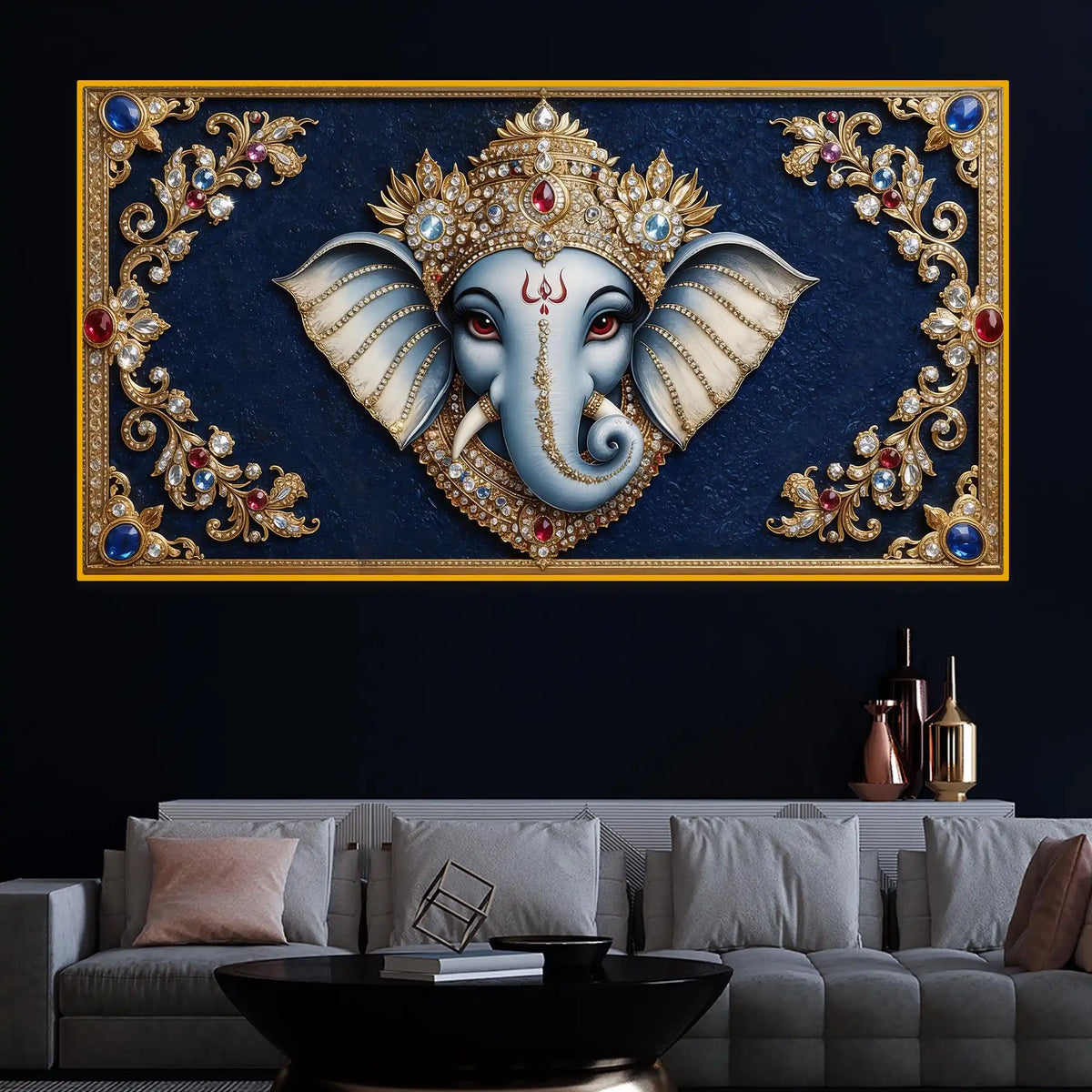 Lord Ganesha Royal Art Crystal Glass Wall Painting for Wealth, Success & Prosperity Décor