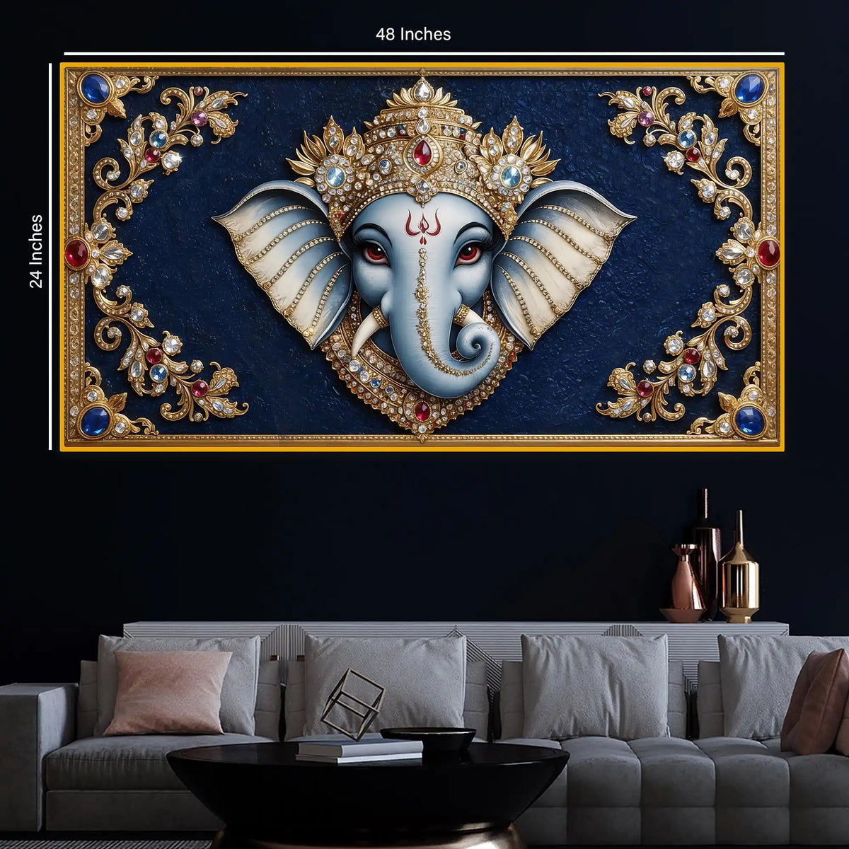 Lord Ganesha Royal Art Crystal Glass Wall Painting for Wealth, Success & Prosperity Décor