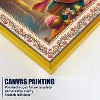 Lord Ganesha Seated on Throne Floral Border Wall Painting