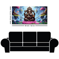 Lord Ganesha Sitting On Lotus in Beautiful Nature Canvas Wall Painting For Home & Pooja Spaces – Modern Spiritual Wall Art